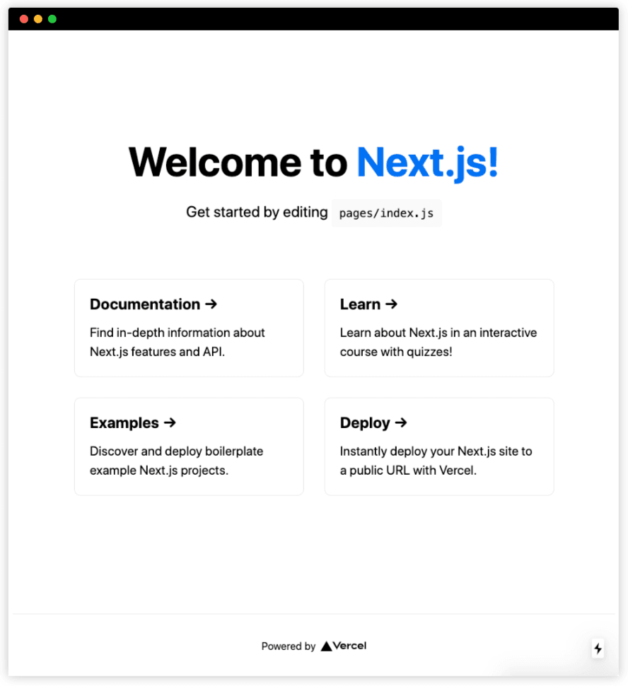 Development server for Next.js on http://localhost:3000/